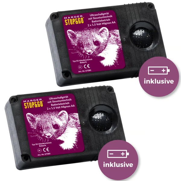 2x Stop&Go Marderabwehrgerät Batterie Ultraschall Marderschreck Marderschutz