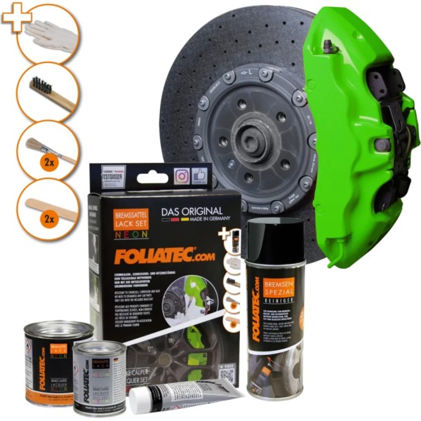 Foliatec 2182 Bremssattel Lack Set neon grün 10-tlg hitzebeständig + Grundierung