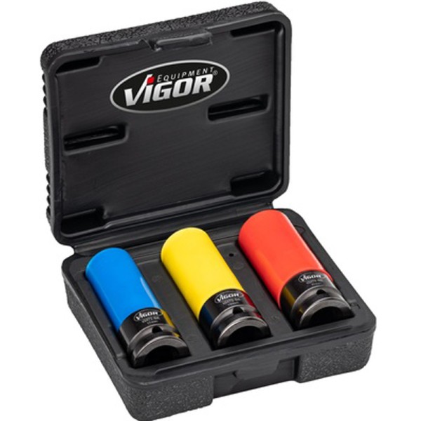 Vigor Kraft-Stecknuss-Satz Krafteinsätze 1/2" V2522-BE für Schlagschrauber 3-tlg
