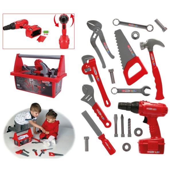 KS Tools Kinder Werkzeugsatz 19-teilig Spielzeug + Toolbox + Akkuschrauber