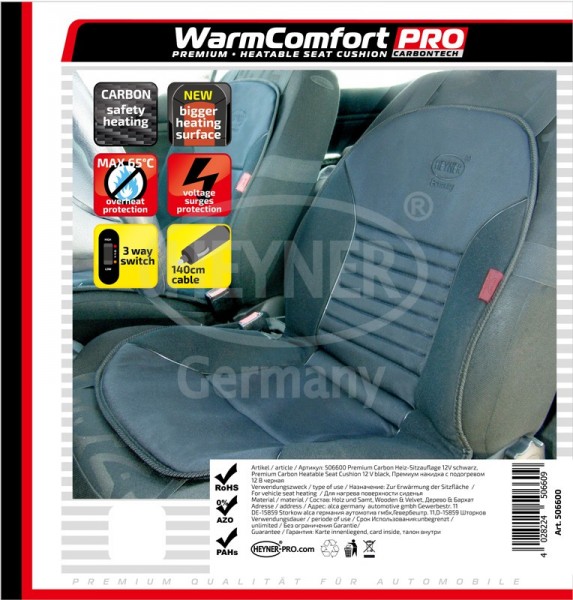 Heyner 12V Premium Carbon Sitzheizung beheizbare Sitzauflage inkl. Lenkradbezug