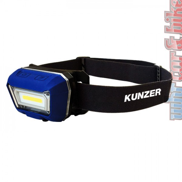 Kunzer Kopflampe COB LED Stirnlampe HL-001 Li-Po Akku Arbeitslampe Sensormodus