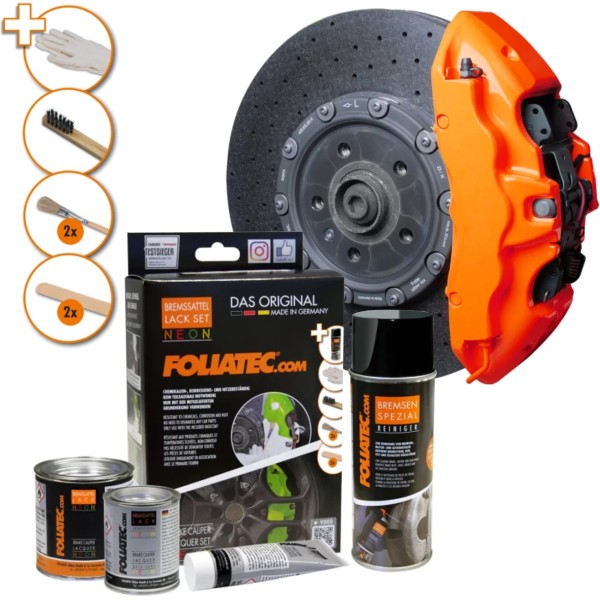 Foliatec 2183 Bremssattel Lack Set neon orange 10-tlg hitzebeständig Grundierung
