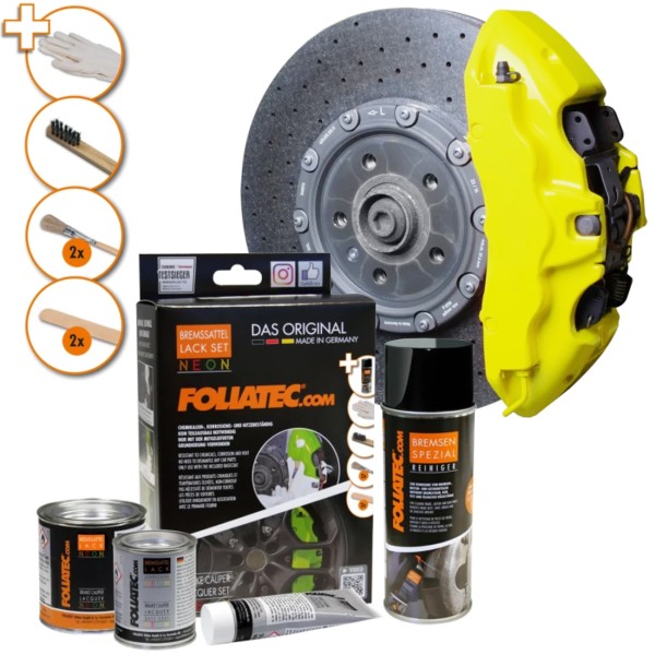 Foliatec 2184 Bremssattel Lack Set neon gelb 10-tlg hitzebeständig + Grundierung