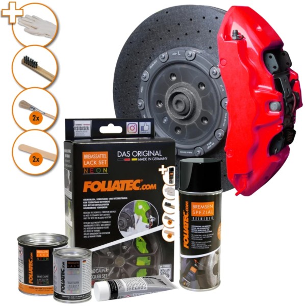 Foliatec 2185 Bremssattel Lack Set neon rot 10-tlg hitzebeständig + Grundierung