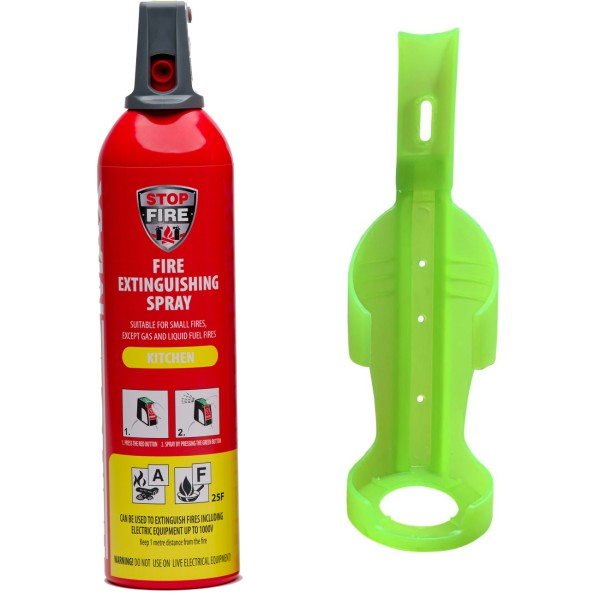 Feuerlöschspray Küche + Halter grün A 25F 750ml IWH Feuerlöscherspray MHD 04/28
