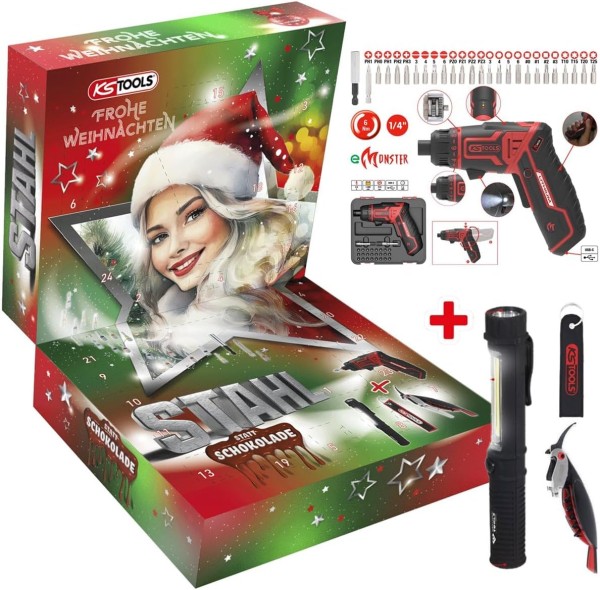 KS Tools Adventskalender 2025 30-teilig Akkuschrauber eMONSTER Taschenlampe uvm