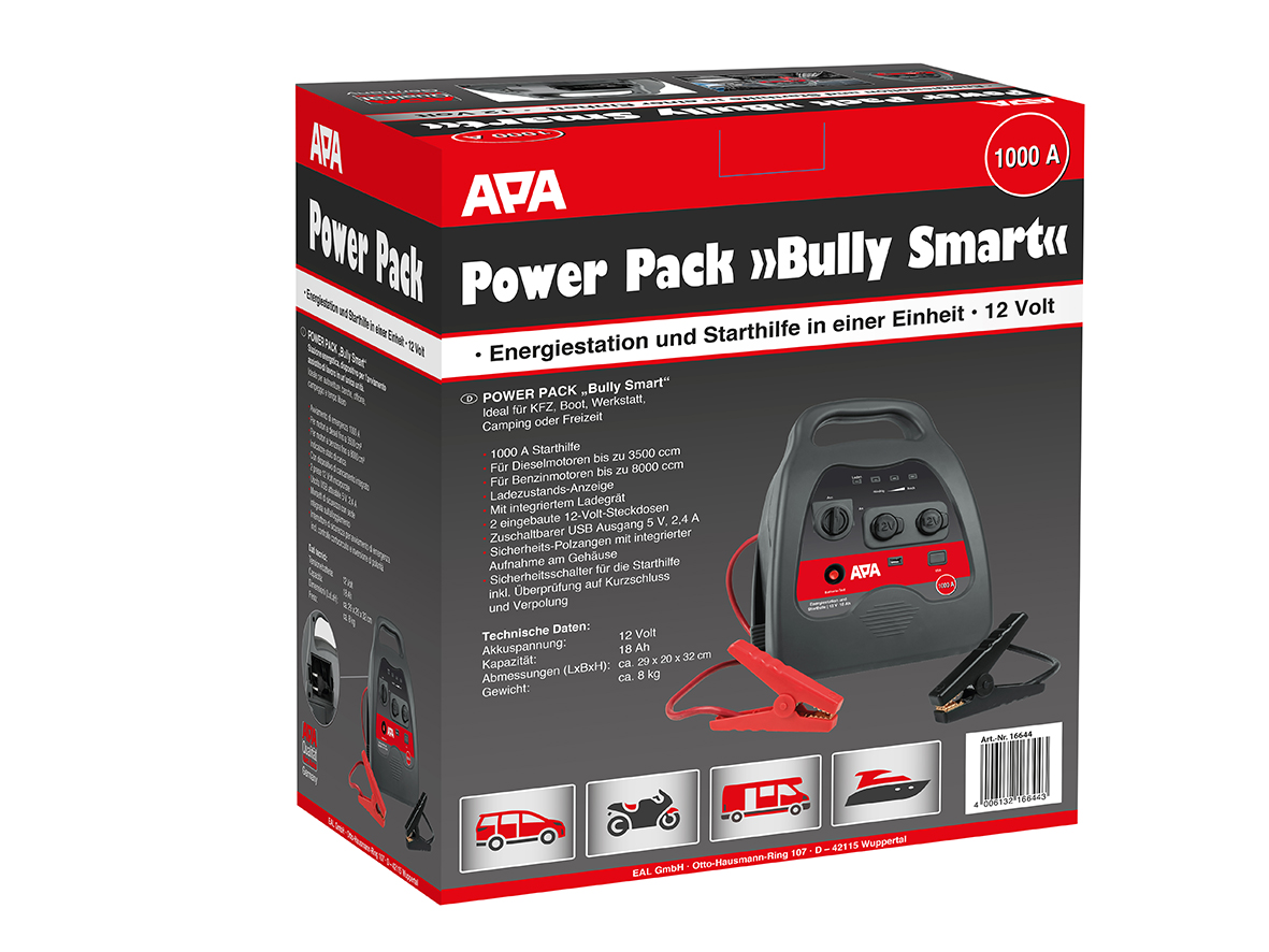 Apa Power-pack 1000a 12v Bully Smart Mobile Reparación de inicio fuente de alimentación 18000 Mah 
