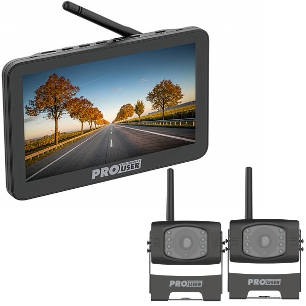 Digital Rückfahrkamera ProUser DRC7040 mit 2 Kameras 12V Funk 7" Farb-LCD
