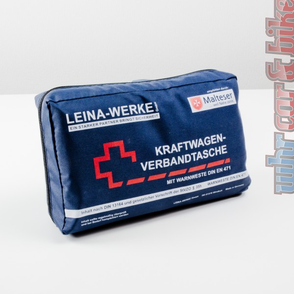 Leina KFZ Verbandtasche Auto Compact blau inkl. Warnweste MHD 09/2025 DIN 13164