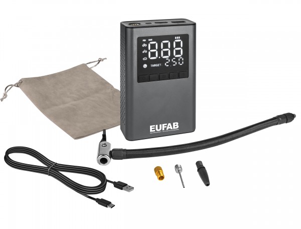Eufab Mini-Kompressor Lithium-Akku Powerbank Pannenhilfe + Adapter + Tasche