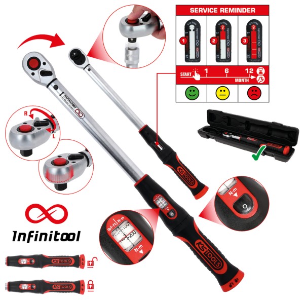 KS Tools Ratschen-Drehmomentschlüssel 1/2" 20-200Nm INFINITOOL +Kunststoffkoffer