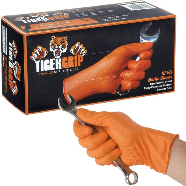 Tiger Grip Nitril-Einweghandschuhe orange Größe L 100 Stück reißfest genoppt